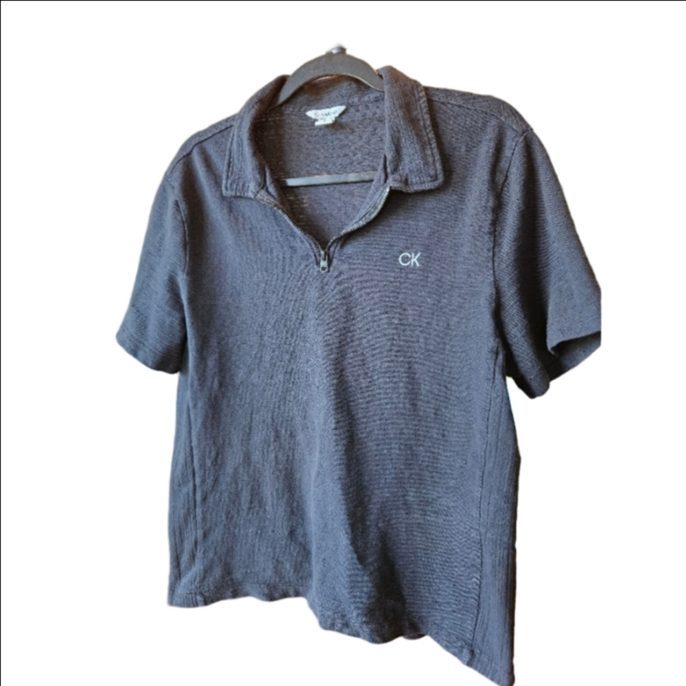 Calvin Klein Men's Black Short Sleeve Polo Zip Collar Shirt Size MEDIUM